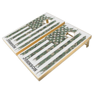 Patriotic Family Name Camouflage American Flag Cornhole Set