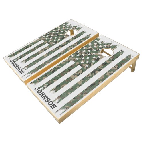 Patriotic Family Name Camouflage American Flag  Cornhole Set