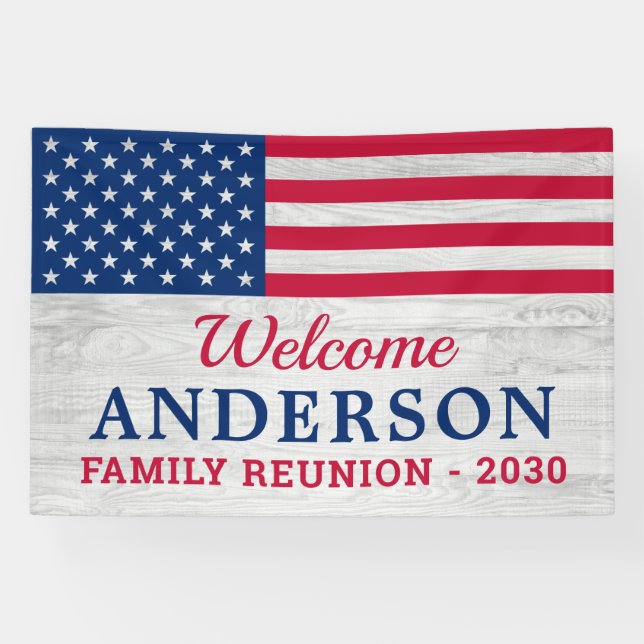 Patriotic Family Personalized USA American Flag Banner (Horizontal)