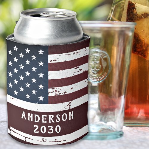 Patriotic Family Personalized USA American Flag Can Cooler