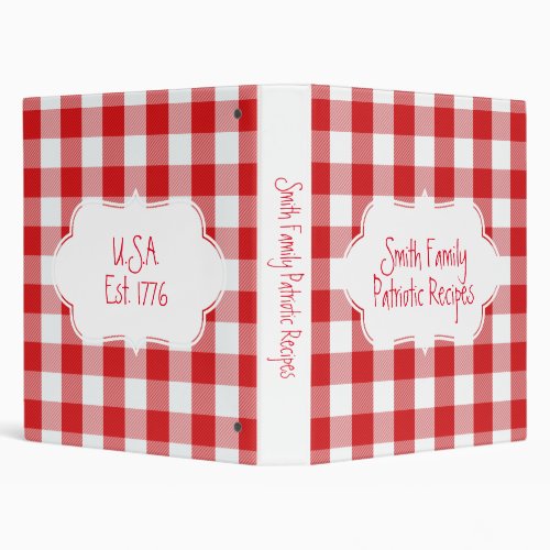 Patriotic Family Recipe 3 Ring Binder