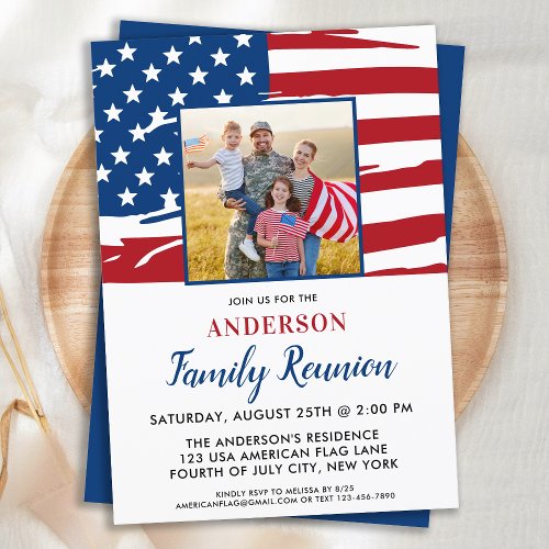 Patriotic Family Reunion American Flag Photo  Invitation