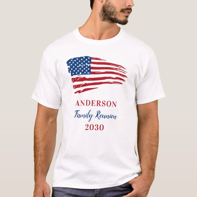 Patriotic Family Reunion Custom American Flag  T-Shirt (Front)