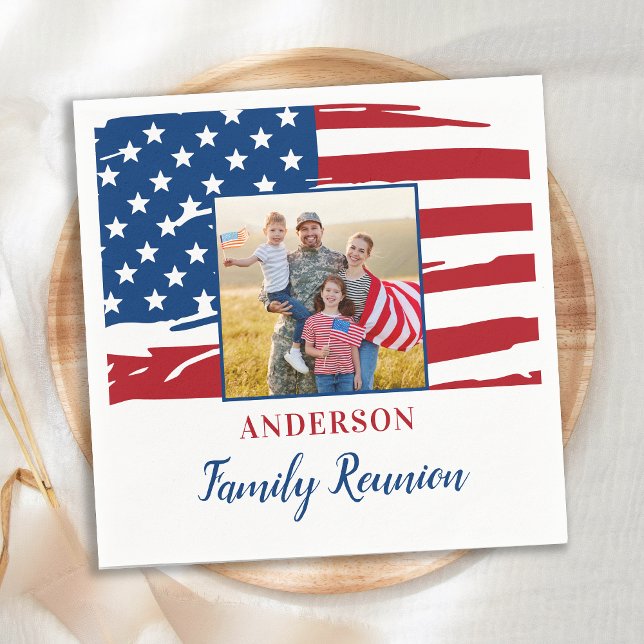 Patriotic Family Reunion Party American Flag Photo Napkins (Creator Uploaded)