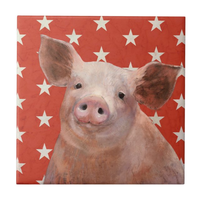 Patriotic Farm - Pig Ceramic Tile (Front)