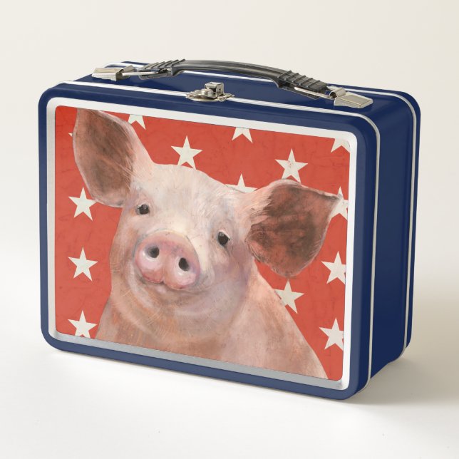 Patriotic Farm - Pig Metal Lunch Box (Front)