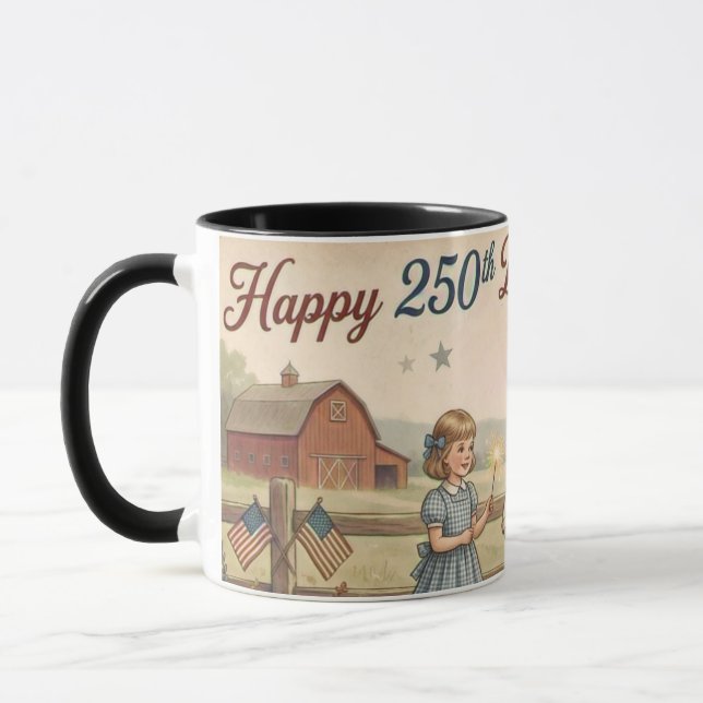 Patriotic Farmhouse, Vintage Happy 250th USA 2026, Mug (Left)