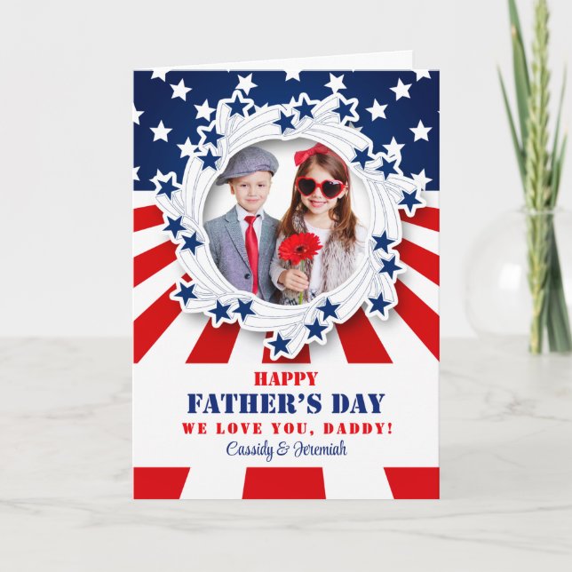 Patriotic Father's Day for Dad Serving with Photo Holiday Card (Front)