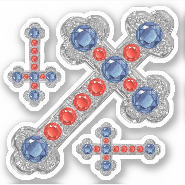 "Patriotic" Faux Sapphire-Ruby-Silver Crosses - Sticker (Front)