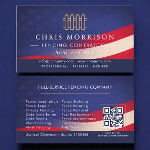 Patriotic Fencing Residential Commercial QR Code Business Card