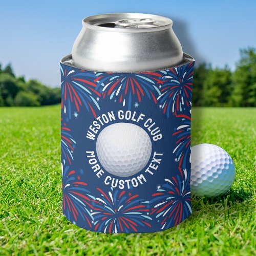 Patriotic Festive Fireworks Golfer Golf Club Gift Can Cooler