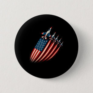 Patriotic Fighter Jet Airplane Usa Flag 4th Of Jul Button