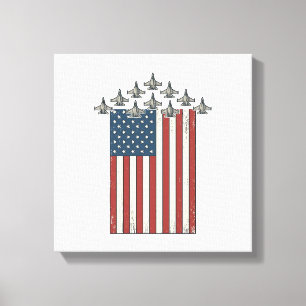 Patriotic Fighter Jet Flag Vintage Engraving Desig Canvas Print