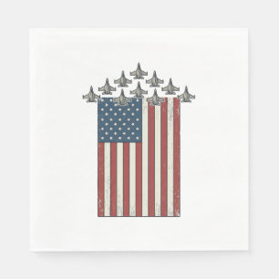 Patriotic Fighter Jet Flag Vintage Engraving Desig Napkins