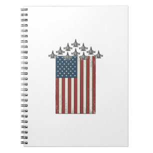 Patriotic Fighter Jet Flag Vintage Engraving Desig Notebook