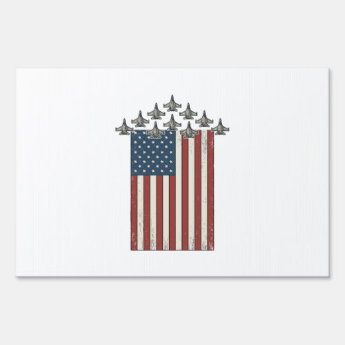 Patriotic Fighter Jet Flag Vintage Engraving Desig Sign
