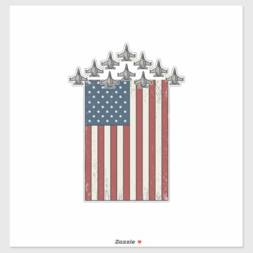 Patriotic Fighter Jet Flag Vintage Engraving Desig Sticker
