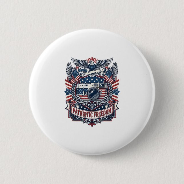 Patriotic Film Camera Lover Vector Graphic Tee Button (Front)