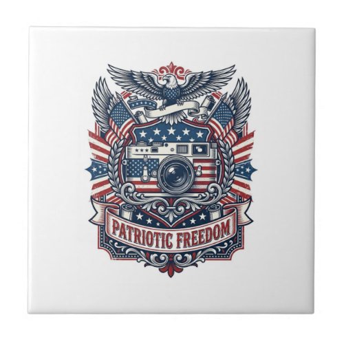 Patriotic Film Camera Lover Vector Graphic Tee Ceramic Tile