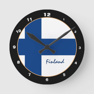 Patriotic Finnish Flag, Finland Home / design Round Clock