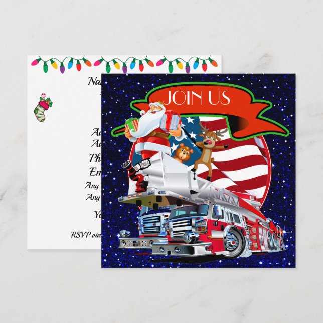 Patriotic / Fire Department Christmas Invitation (Front/Back)