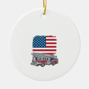 Patriotic Fire Truck American Flag Vintage Shirt_1 Ceramic Ornament