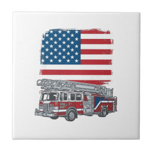 Patriotic Fire Truck American Flag Vintage Shirt_1 Ceramic Tile