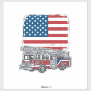 Patriotic Fire Truck American Flag Vintage Shirt_1 Sticker
