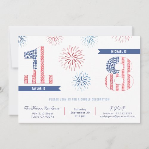 Patriotic Firecracker Kids Joint Birthday Party Invitation