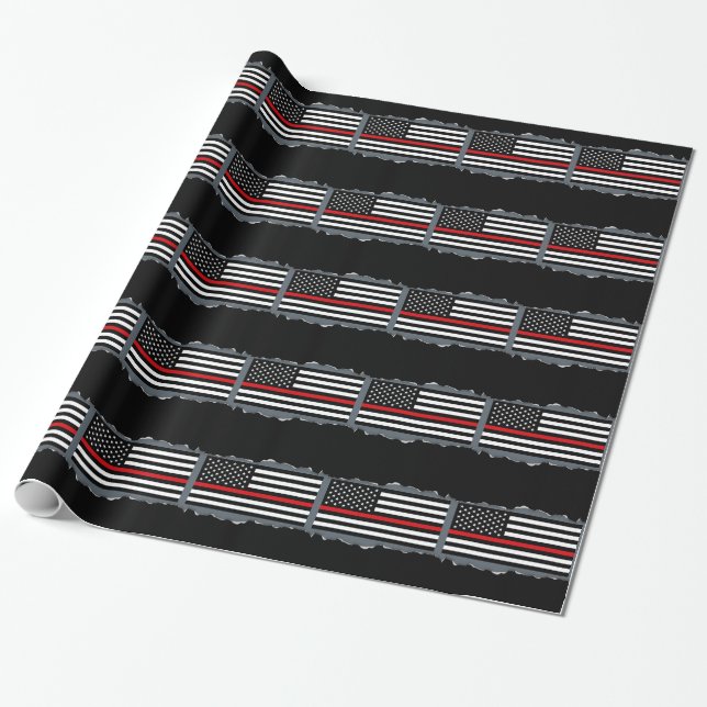 Patriotic Firefighter Flag Torn Out Look Slate Wrapping Paper (Unrolled)