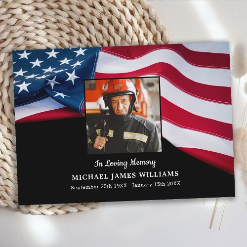 Patriotic Firefighter Memorial USA Flag Funeral Thank You Card