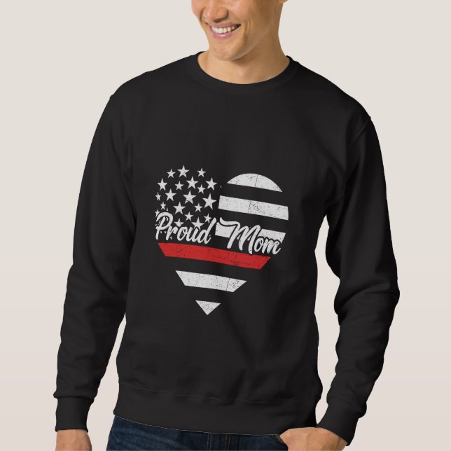 Patriotic Firefighter Mom Thin Red Line Heart Flag Sweatshirt (Front)