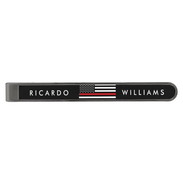 PinMart Thin Red Line Tie Clip - American Flag Firefighter Tie Bar, Nickel Plated, 2-1/8" W