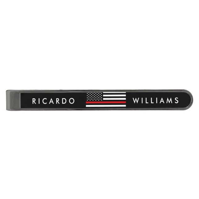 Patriotic Firefighter Style American Flag Gunmetal Finish Tie Clip (Front)
