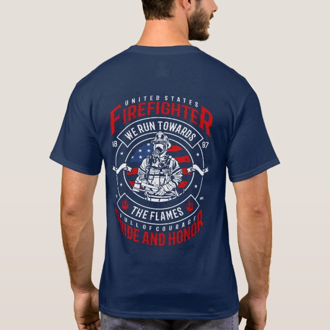 Patriotic Firefighter United States T-Shirt (Back)