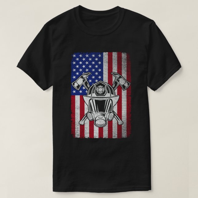 Patriotic Fireman USA American Flag Firefighter  T-Shirt (Design Front)