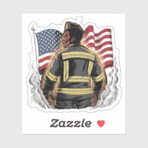 Patriotic Firework Black Firefighter 4th of July Sticker
