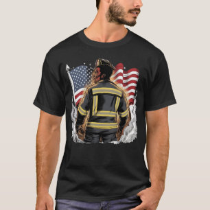 Patriotic Firework Black Firefighter 4th of July T-Shirt