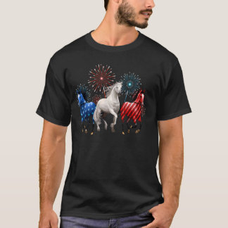 Patriotic Firework Red White Blue Horse USA Flag J T-Shirt
