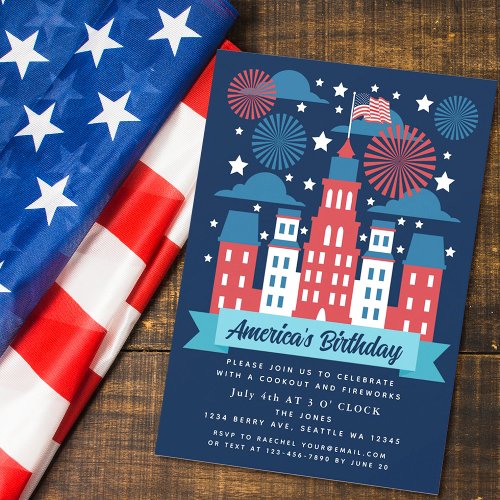 Patriotic Fireworks 4th of July Cookout Invitation