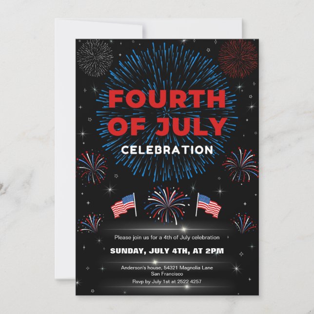 Patriotic Fireworks 4th of July  Invitation (Front)