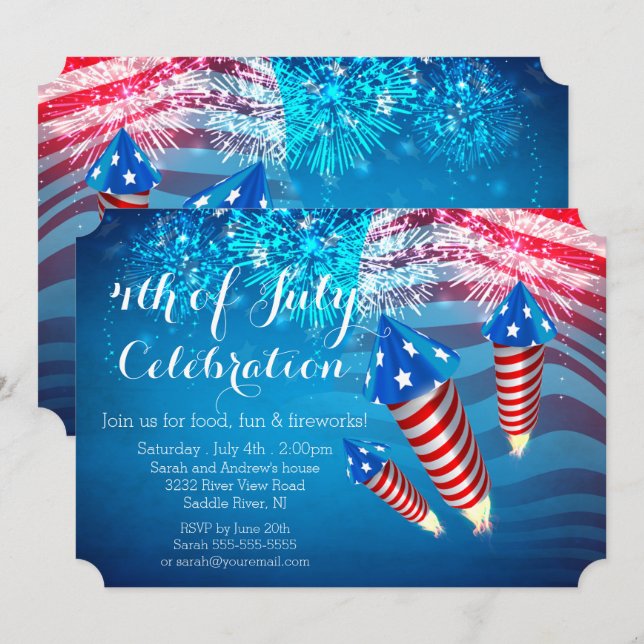 Patriotic Fireworks 4th of July Party Invitation (Front/Back)