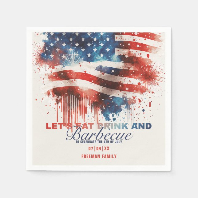 Patriotic Fireworks 4th of July Summer Party Napkins (Front)