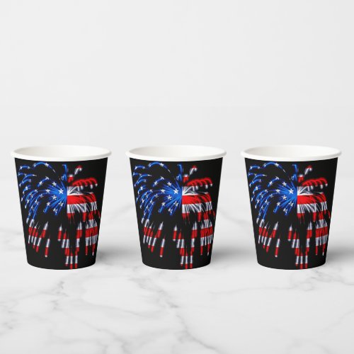 Patriotic Fireworks American Flag Black Paper Cups