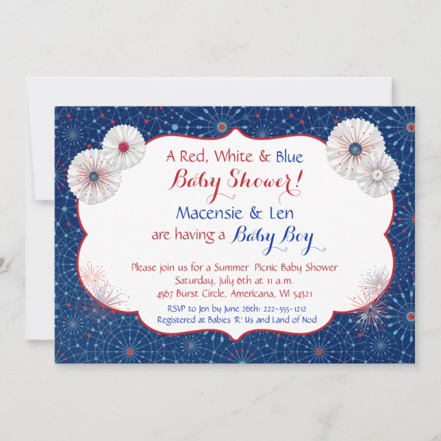 Patriotic Fireworks Baby Shower Invitations (Front)