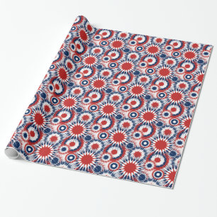 Patriotic Fireworks Bursts in Red White and Blue Wrapping Paper