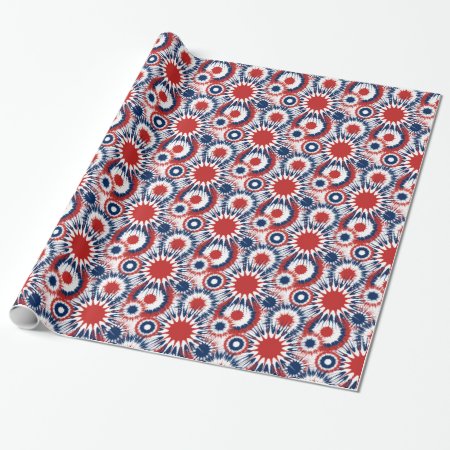 Patriotic Fireworks Bursts In Red White And Blue Wrapping Paper