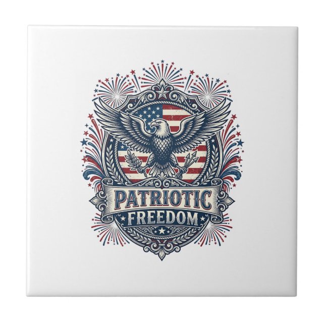 Patriotic Fireworks Festival Vector Graphic Tee_1 Ceramic Tile (Front)