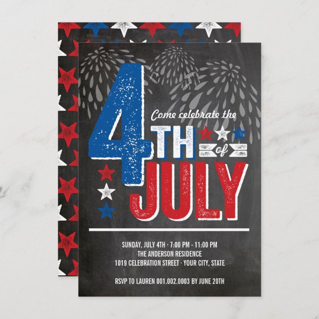 Patriotic Fireworks Fourth of July Party Invite (Front/Back)
