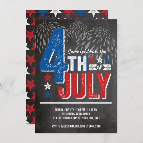 Patriotic Fireworks Fourth of July Party Invite